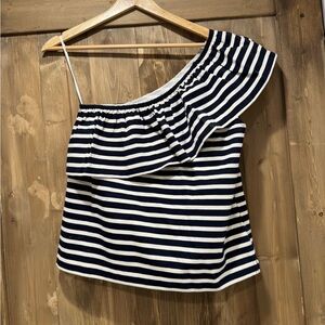 J. Crew Black and White Asymmetrical Ruffled Blouse